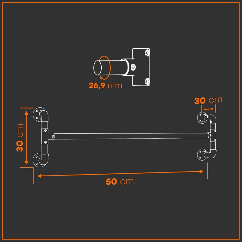 Tringle à Vêtements Style Industriel Argenté Pour Plafond | Largeur 100 Cm X Hauteur 70 Cm | Tringle à Vêtements | Dressing | Chambre à Coucher | Penderie