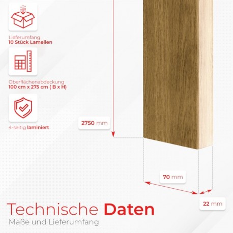 Lattes MDF autoportantes 22x70 - Chêne naturel - 10 pièces (Klemp) Lattes MDF autoportantes 22x70 - Chêne naturel - 10 pièces (Klemp)