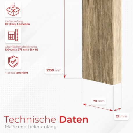 MDF Lamellen Freistehende 22x70 - Wotan Eiche - 10 Stück (Klemp) MDF Lamellen Freistehende 22x70 - Wotan Eiche - 10 Stück (Klemp)