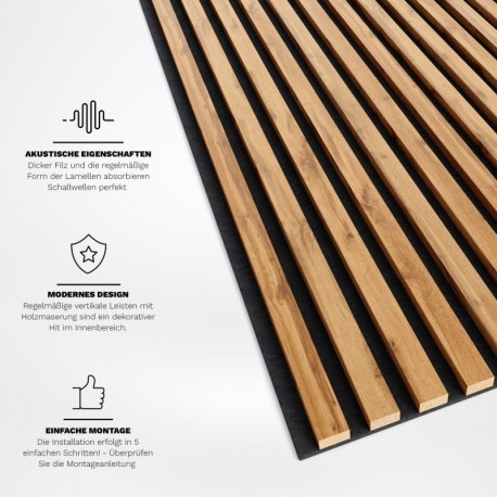 Lattes MDF sur feutre 275x30 cm - Chêne Wotan (Klemp) Lattes MDF sur feutre 275x30 cm - Chêne Wotan (Klemp)