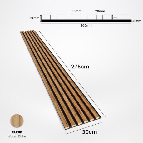 Lattes MDF sur feutre 275x30 cm - Chêne Wotan (Klemp) Lattes MDF sur feutre 275x30 cm - Chêne Wotan (Klemp)