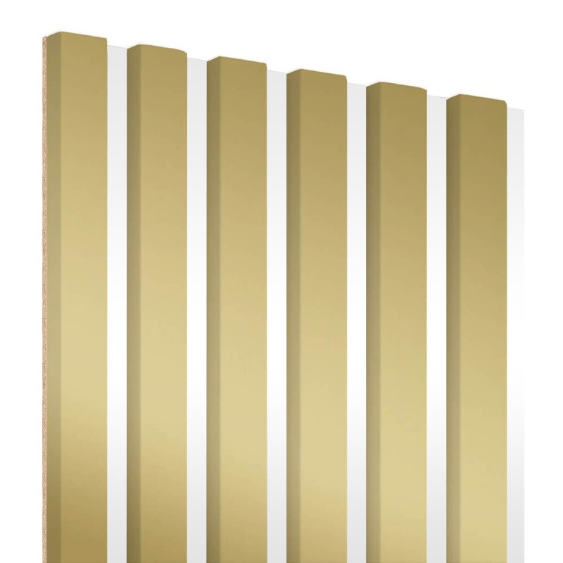 Lamas sobre tablero HDF 30x275 cm Brillo dorado/Blanca (Klemp) - Lamas de MDF sobre panel Lamas sobre tablero HDF 30x275 cm Brillo dorado/Blanca (Klemp) - Lamas de MDF sobre panel