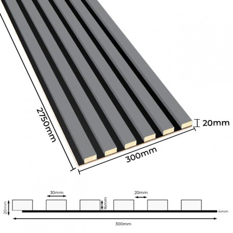 Lamellen auf HDF-Platte 30x275 cm Grau/Schwarz (Klemp) Lamellen auf HDF-Platte 30x275 cm Grau/Schwarz (Klemp)