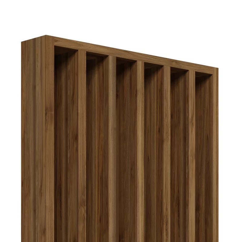 Vrijstaande lattenwand - Walnoot - 22x90 (Klemp) - Roomdivider lamellenwand