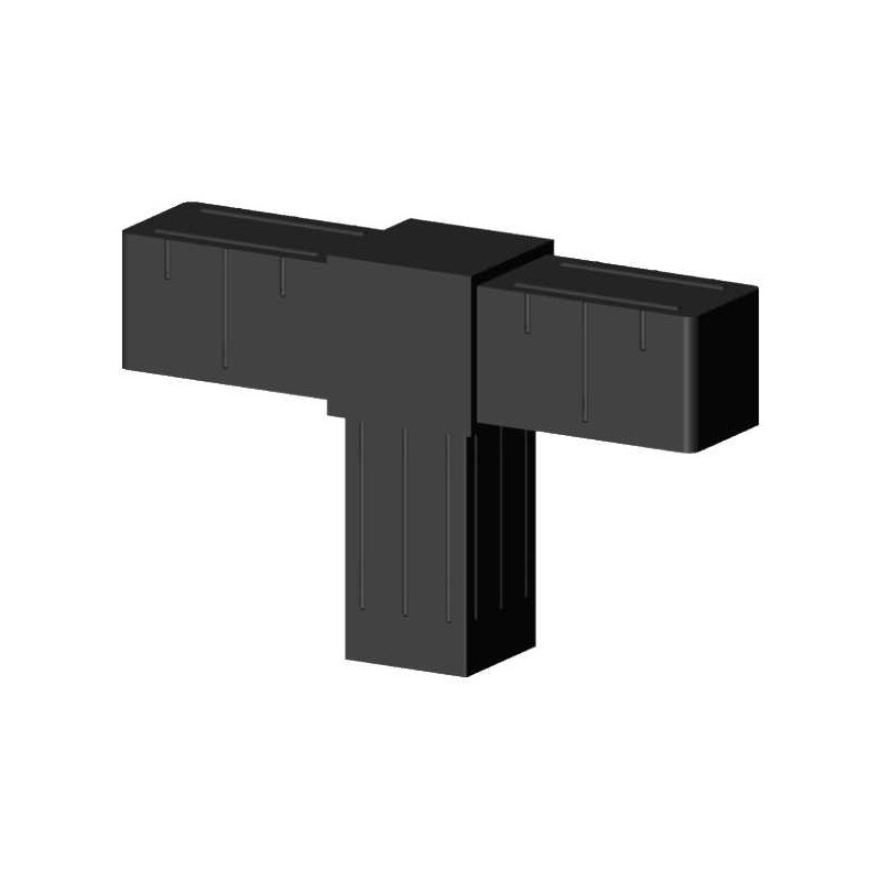Giunto a T (2 assi, 3 ingressi) – per profilo 20x20x1,5 mm - nero (Klemp) - Giunti in plastica per profili quadrati