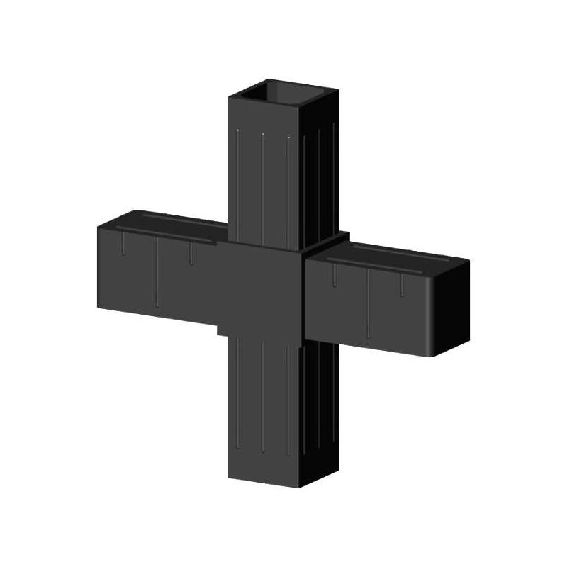 Conector cruzado (2 ejes, 4 entradas) – para perfil 20x20x1,5 mm - negro (Klemp) - Conectores de plástico para perfiles cuadrados Conector cruzado (2 ejes, 4 entradas) – para perfil 20x20x1,5 mm - negro (Klemp) - Conectores de plástico para perfiles cuadrados
