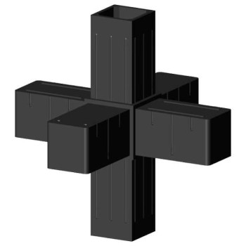 Kreuzverbinder (3 Achsen, 6 Öffnungen) – für Profil 20x20x1,5 mm - schwarz (Klemp)