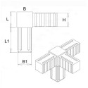 Hoekbocht (3 assen, 4 ingangen) – voor profiel 20x20x1,5 mm - grijs (Klemp)
