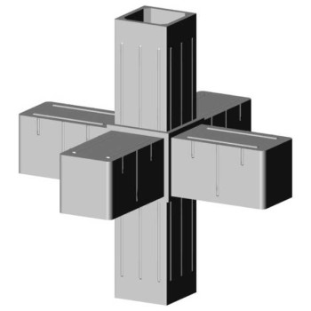 Kruiskoppeling (3 assen, 6 ingangen) – voor profiel 20x20x1,5 mm - grijs (Klemp)