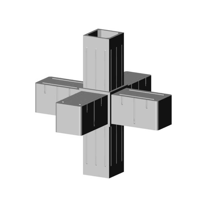 Giunto a croce (3 assi, 6 ingressi) – per profilo 20x20x1,5 mm - grigio (Klemp) - Giunti in plastica per profili quadrati Giunto a croce (3 assi, 6 ingressi) – per profilo 20x20x1,5 mm - grigio (Klemp) - Giunti in plastica per profili quadrati