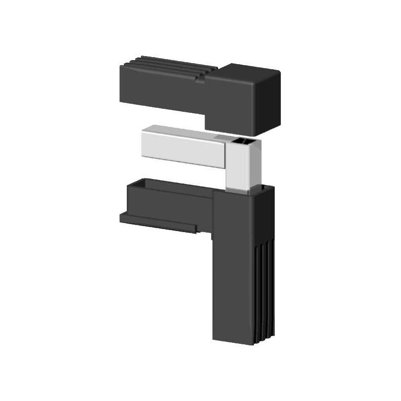 90° Elbow (2 axes, 2 slots) – for profile 20x20x1.5 mm with metal core - black (Klemp) - Plastic connectors for square profiles