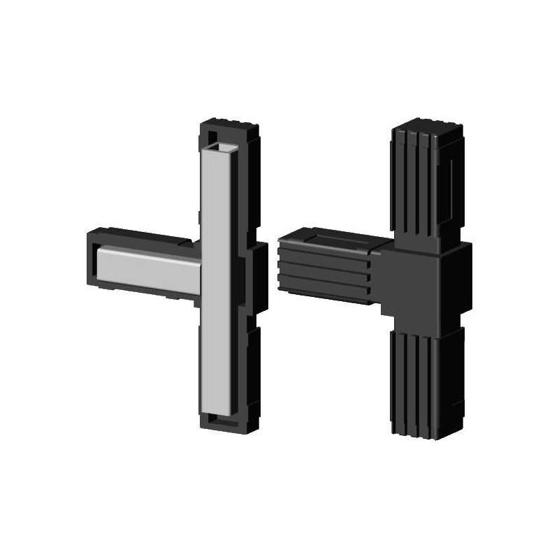 Conector en T (2 ejes, 3 entradas) – para perfil 20x20x1,5 mm con núcleo metálico - negro (Klemp) - Conectores de plástico para perfiles cuadrados Conector en T (2 ejes, 3 entradas) – para perfil 20x20x1,5 mm con núcleo metálico - negro (Klemp) - Conectores de plástico para perfiles cuadrados