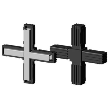 Cross Connector (2 axes, 4 slots) – for profile 20x20x1.5 mm with metal core - black (Klemp)