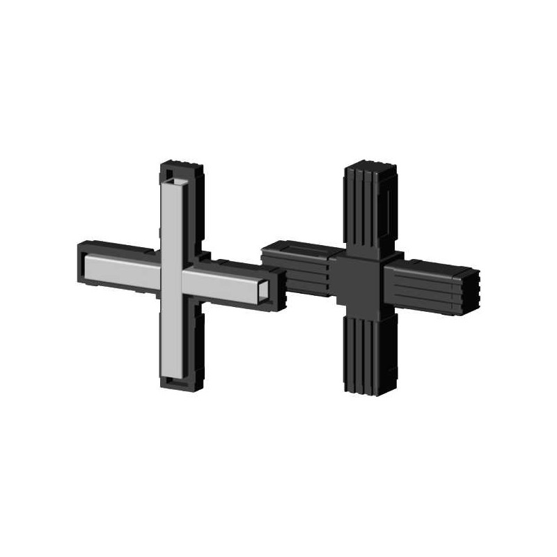 Giunto a croce (2 assi, 4 ingressi) – per profilo 20x20x1,5 mm con anima in metallo - nero (Klemp) - Giunti in plastica per profili quadrati Giunto a croce (2 assi, 4 ingressi) – per profilo 20x20x1,5 mm con anima in metallo - nero (Klemp) - Giunti in plastica per profili quadrati