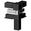 Connecteur en T d’angle (3 axes, 3 emplacements) – pour profil 20x20x1,5 mm avec noyau métallique - noir (Klemp) Connecteur en T d’angle (3 axes, 3 emplacements) – pour profil 20x20x1,5 mm avec noyau métallique - noir (Klemp)