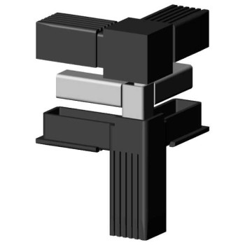 Corner T-Connector (3 axes, 3 slots) – for profile 20x20x1.5 mm with metal core - black (Klemp)