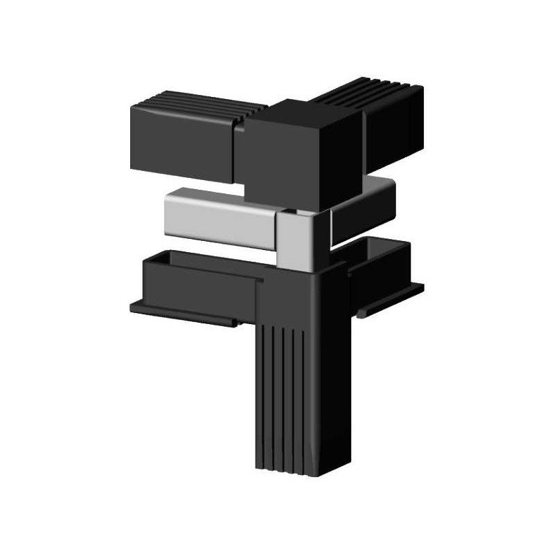 Connecteur en T d’angle (3 axes, 3 emplacements) – pour profil 20x20x1,5 mm avec noyau métallique - noir (Klemp) - Connecteurs en plastique pour profils carrés Connecteur en T d’angle (3 axes, 3 emplacements) – pour profil 20x20x1,5 mm avec noyau métallique - noir (Klemp) - Connecteurs en plastique pour profils carrés
