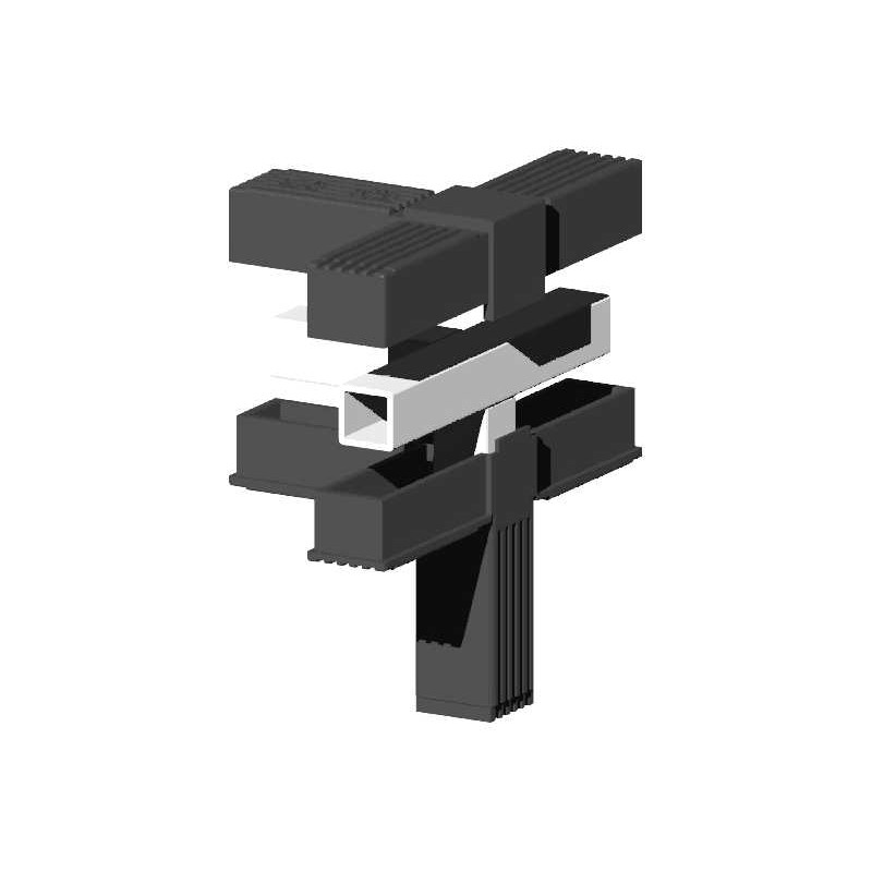 Corner Elbow (3 axes, 4 slots) – for profile 20x20x1.5 mm with metal core - black (Klemp) - Plastic connectors for square profiles Corner Elbow (3 axes, 4 slots) – for profile 20x20x1.5 mm with metal core - black (Klemp) - Plastic connectors for square profiles