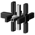 Conector cruzado (3 ejes, 5 entradas) – para perfil 20x20x1,5 mm con núcleo metálico - negro (Klemp) Conector cruzado (3 ejes, 5 entradas) – para perfil 20x20x1,5 mm con núcleo metálico - negro (Klemp)