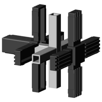 Giunto a croce (3 assi, 5 ingressi) – per profilo 20x20x1,5 mm con anima in metallo - nero (Klemp)