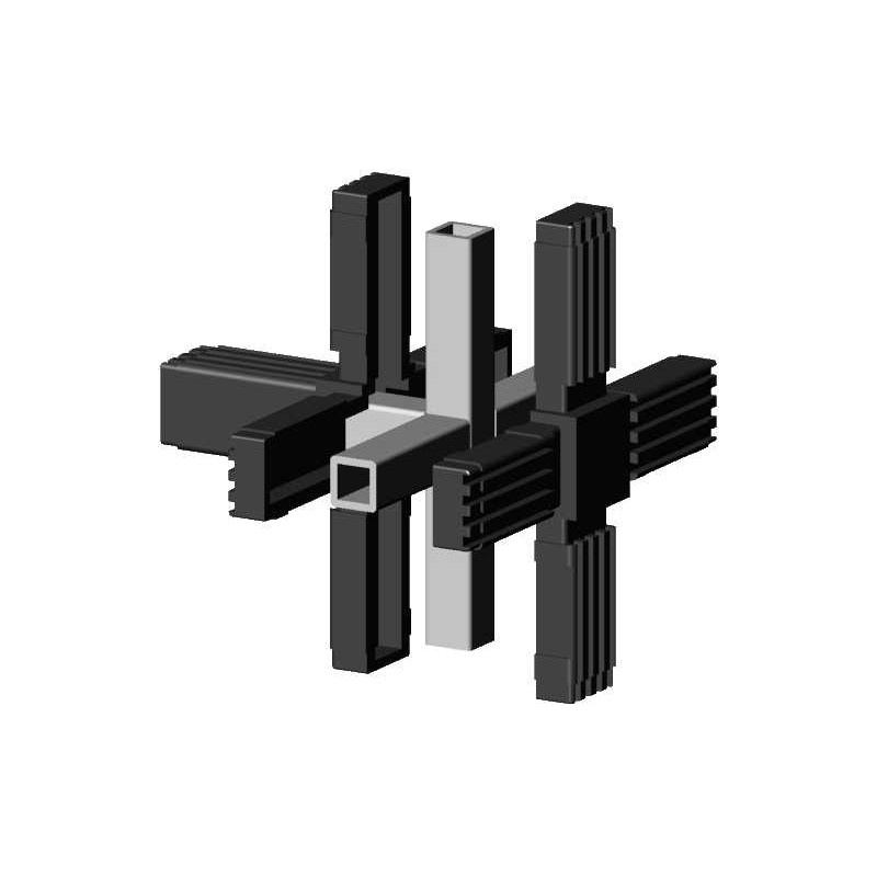 Conector cruzado (3 ejes, 5 entradas) – para perfil 20x20x1,5 mm con núcleo metálico - negro (Klemp) - Conectores de plástico para perfiles cuadrados Conector cruzado (3 ejes, 5 entradas) – para perfil 20x20x1,5 mm con núcleo metálico - negro (Klemp) - Conectores de plástico para perfiles cuadrados