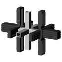 Conector cruzado (3 ejes, 6 entradas) – para perfil 20x20x1,5 mm con núcleo metálico - negro (Klemp) Conector cruzado (3 ejes, 6 entradas) – para perfil 20x20x1,5 mm con núcleo metálico - negro (Klemp)
