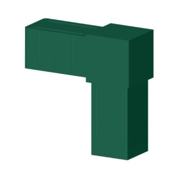 Bocht 90° (2 assen, 2 ingangen) – voor buis 20x20x2 mm - groen (Klemp)
