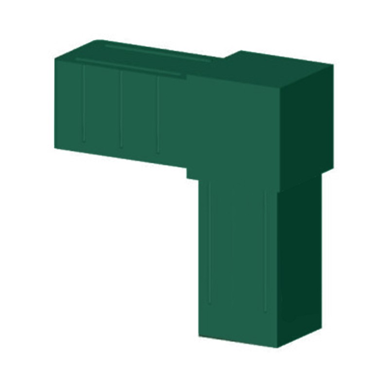 Codo 90° (2 ejes, 2 entradas) – para tubo 20x20x1,5 mm - verde (Klemp) - Conectores de plástico para perfiles cuadrados