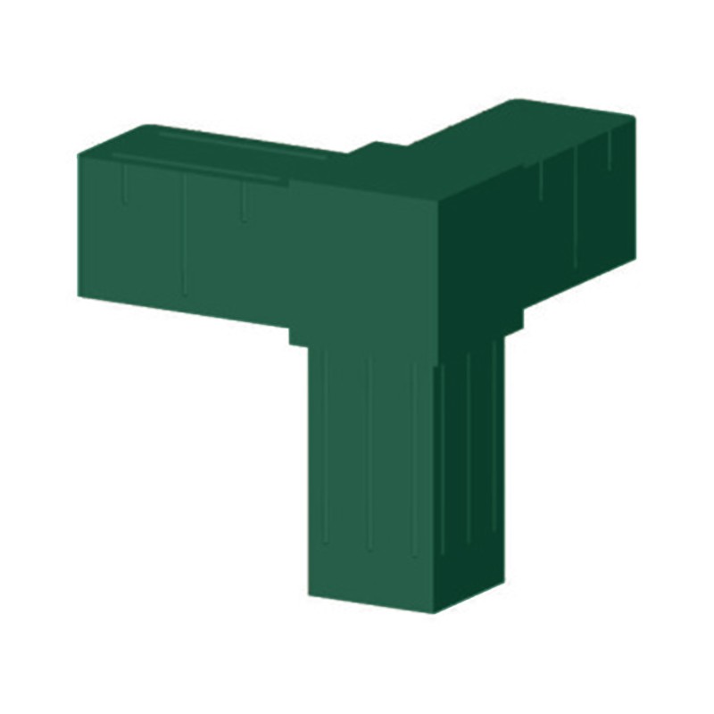 Hoekig T-stuk (3 assen, 3 ingangen) – voor buis 20x20x2 mm - groen (Klemp) - Kunststof verbindingsstukken voor vierkante profielen Hoekig T-stuk (3 assen, 3 ingangen) – voor buis 20x20x2 mm - groen (Klemp) - Kunststof verbindingsstukken voor vierkante profielen