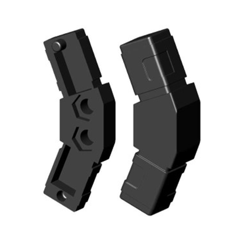 Hoekconnector 135° (2 assen, 2 ingangen) – voor buis 25x25x1,5mm - zwart (Klemp) - Kunststof verbindingsstukken voor vierkante profielen