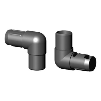 Bocht 90° (2 assen, 2 ingangen) – voor buis 40x2 mm - zwart (Klemp)
