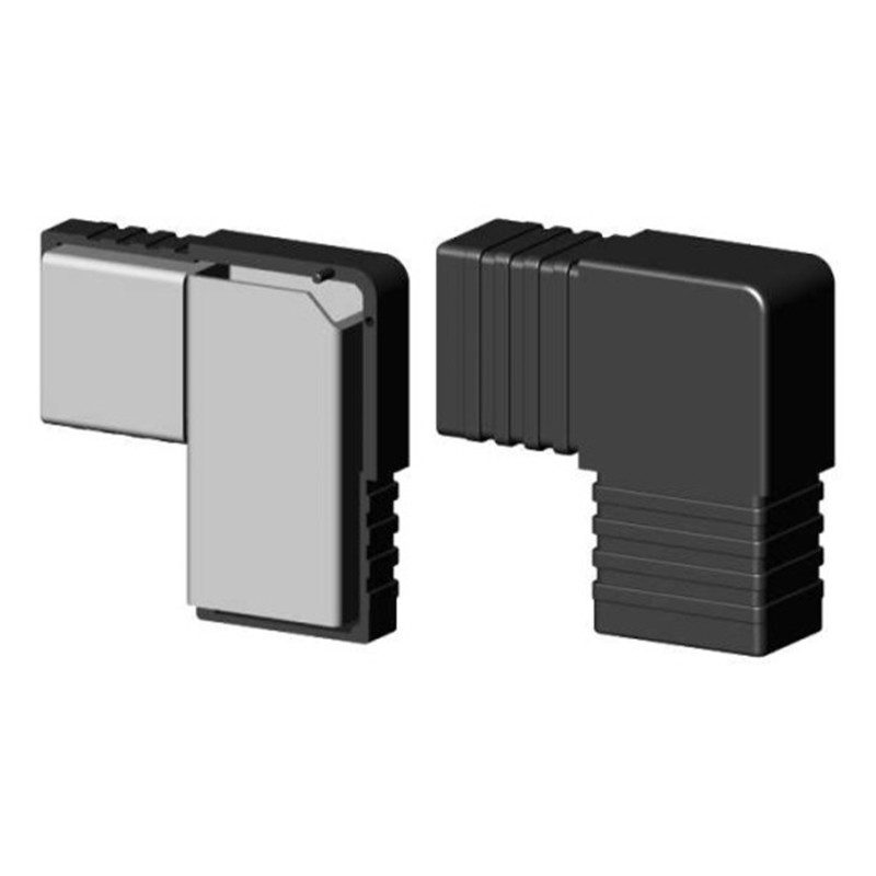 90° Elbow (2 axes, 2 slots) – for tube 60x40x1,5 mm - black (Klemp) - Plastic connectors for rectangular profiles