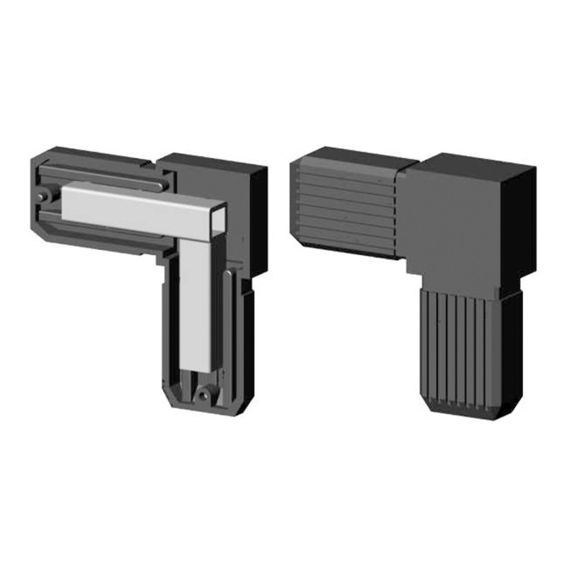 Bocht 90° (2 assen, 2 ingangen) – voor buis 30x20x2 mm - zwart (Klemp) - Kunststof verbindingsstukken voor rechthoekige profielen Bocht 90° (2 assen, 2 ingangen) – voor buis 30x20x2 mm - zwart (Klemp) - Kunststof verbindingsstukken voor rechthoekige profielen