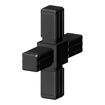 Kruisstuk (2 assen, 4 ingangen) – voor buis 13x13x1 mm - zwart (Klemp)