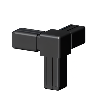 Hoek-T-stuk (3 assen, 3 ingangen) – voor buis 13x13x1 mm - zwart (Klemp)
