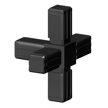 Kruiskoppeling (3 assen, 5 ingangen) – voor buis 13x13x1 mm - zwart (Klemp)