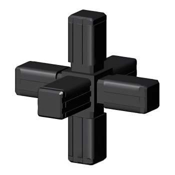 Kruiskoppeling (3 assen, 6 ingangen) – voor buis 13x13x1 mm - zwart (Klemp)