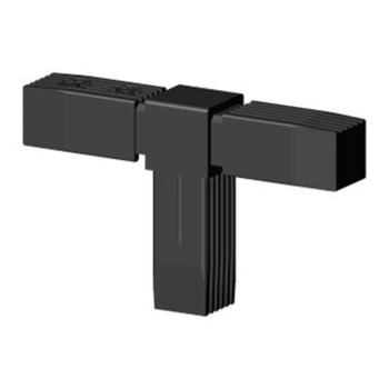 T-stuk (2 assen, 3 ingangen) – voor buis 25x25x2 mm - zwart (Klemp)