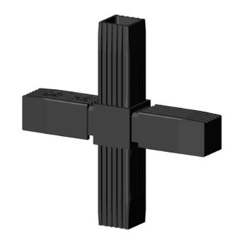 Kruiskoppeling (2 assen, 4 ingangen) – voor buis 25x25x2 mm - zwart (Klemp)