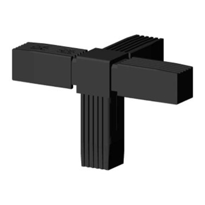 Kolano narożnikowe (3 osie, 4 gniazda) - Czarny - do rury 25x25x1,5 mm (Klemp) - Łączniki plastikowe do profili kwadratowych