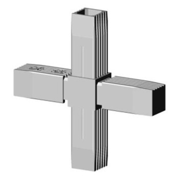 Kruiskoppeling (2 assen, 4 ingangen) – voor buis 25x25x2 mm - grijs (Klemp)