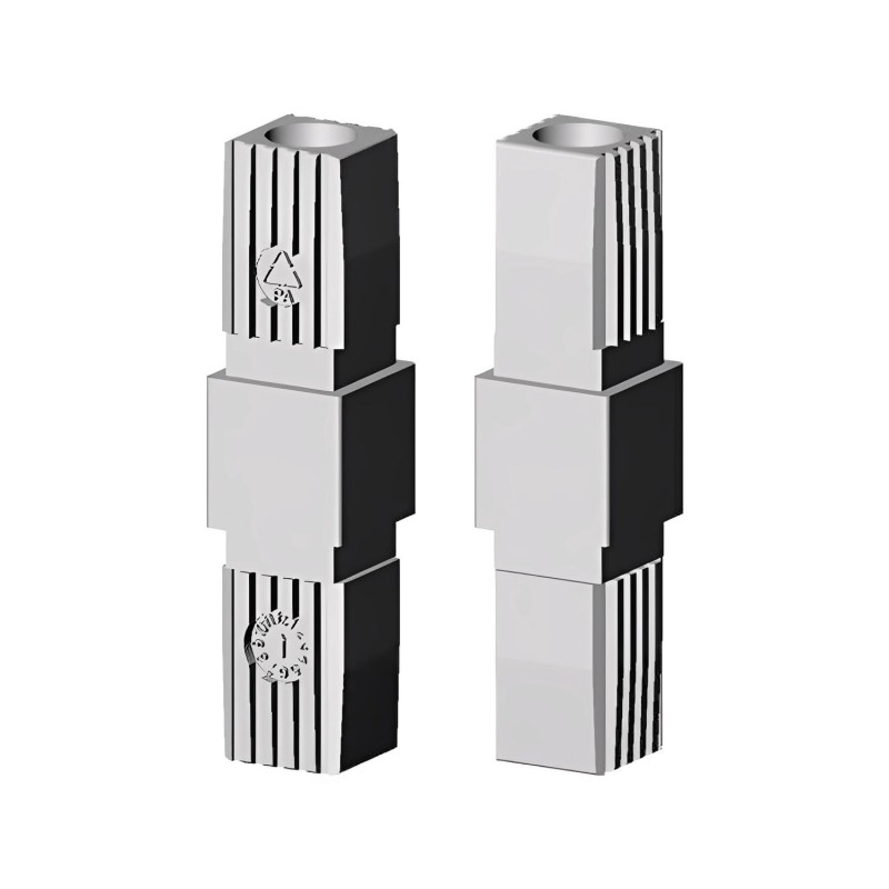 Straight Connector / Extension / Coupling – for tube 25x25x1,5 mm - grey (Klemp) - Plastic connectors for square profiles