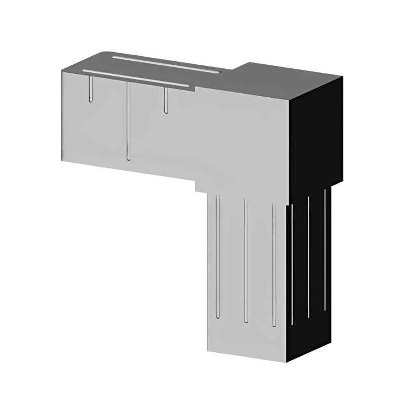 Bocht 90° (2 assen, 2 ingangen) – voor buis 25x25x2 mm - grijs (Klemp) - Kunststof verbindingsstukken voor vierkante profielen