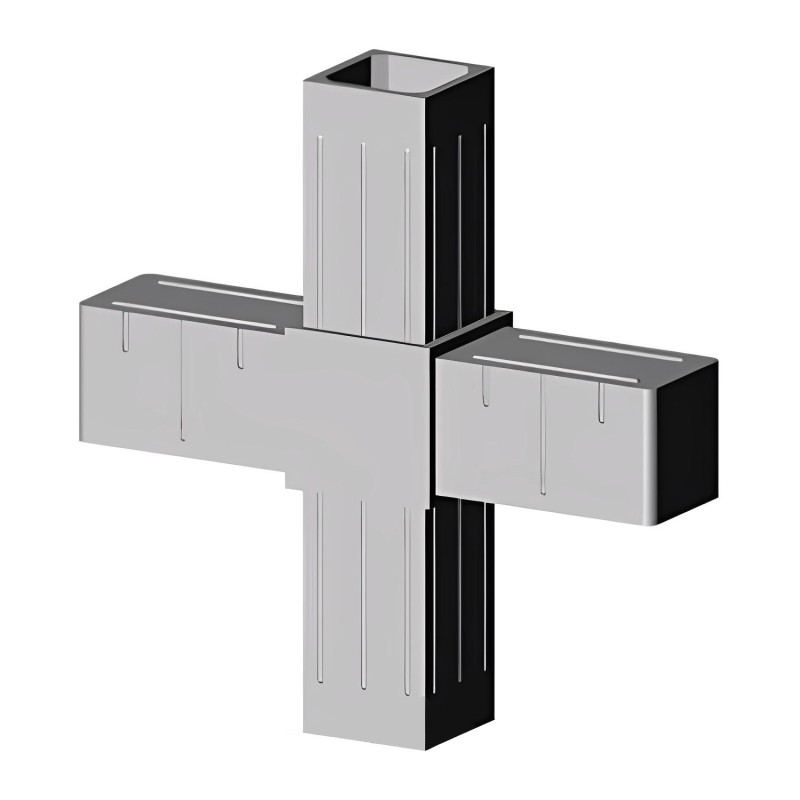 Giunto a croce (2 assi, 4 ingressi) – per tubo 25x25x2 mm - grigio (Klemp) - Giunti in plastica per profili quadrati