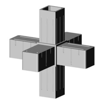 Conector cruzado (3 ejes, 6 entradas) – para tubo 25x25x2 mm - gris (Klemp)