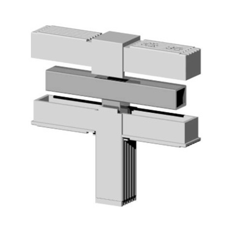 Connecteur en T (2 axes, 3 emplacements) – pour tube 25x25x1,5 mm - gris (Klemp) - Connecteurs en plastique pour profils carrés