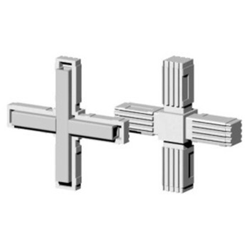 Cross Connector (2 axes, 4 slots) – for tube 25x25x2 mm - grey (Klemp)