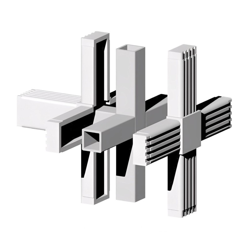 Kruiskoppeling (3 assen, 5 ingangen) – voor buis 25x25x1,5 mm - grijs (Klemp) - Kunststof verbindingsstukken voor vierkante profielen