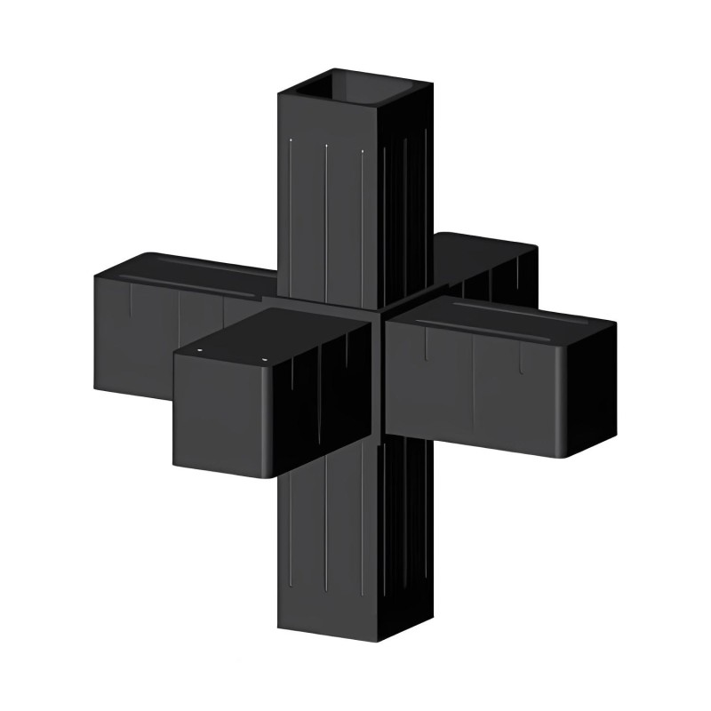 Cross Connector (3 axes, 6 slots) – for pipe 30x30x2 mm - black (Klemp) - Plastic connectors for square profiles Cross Connector (3 axes, 6 slots) – for pipe 30x30x2 mm - black (Klemp) - Plastic connectors for square profiles