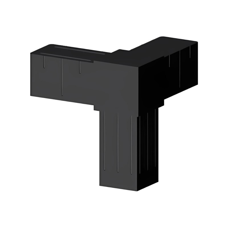 Corner T-Connector (3 axes, 3 slots) – for tube 40x40x2 mm - black (Klemp) - Plastic connectors for square profiles Corner T-Connector (3 axes, 3 slots) – for tube 40x40x2 mm - black (Klemp) - Plastic connectors for square profiles